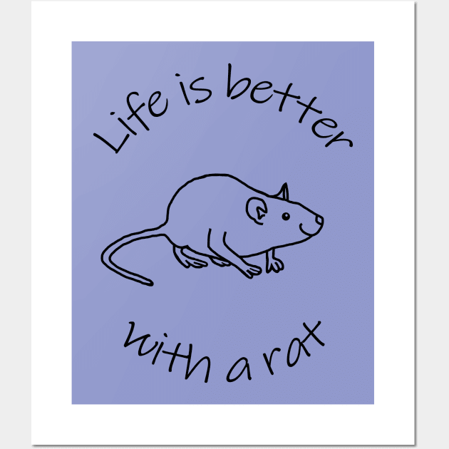 Life is Better with a Rat Animals Quote Wall Art by ellenhenryart